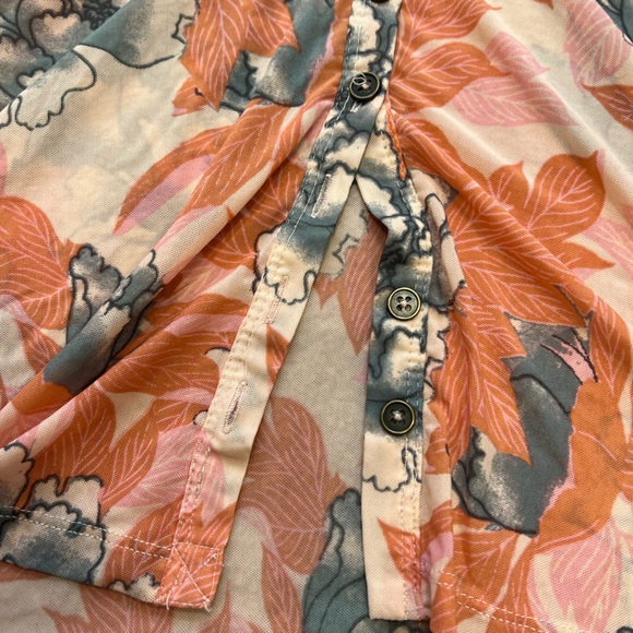 Free People Retro Bloom Long sleeve Y2K Mesh Lucky Shirt Button Front Sz. L - Picture 4 of 8